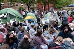George Washington University students set tents in the campus during a pro-Palestinians protests over the Israel-Gaza War, Thursday, April 25, 2024, in Washington.
