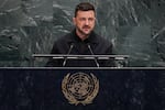 Ukrainian President Volodymyr Zelenskyy addresses the 80th session of the United Nations General Assembly, Wednesday.