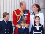 The Princess of Wales and her husband, Prince William, during Trooping the Colour at Buckingham Palace on Saturday in London, England. 