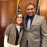 Enlet and Oregon Gov. Kate Brown at the Oregon legislature in Salem, Ore. in 2019. Enlet is the Consul General of Micronesia for the Western United States. 