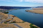 An aerial view of the Columbia River is shown on Friday, July 18, 2025, near Crescent Bar, Washington. KUOW Photo/Megan Farmer