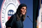 In this file image, former U.N. Ambassador and former South Carolina Gov. Nikki Haley speaks during the Iowa Republican Party's Lincoln Dinner, on June 24, 2021, in West Des Moines, Iowa.