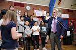 Portland Mayor Ted Wheeler takes the ceremonial oath of office at Jason Lee Elementary on Wednesday, Jan. 4, 2017.