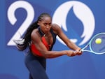 The tennis player Coco Gauff, seen here training ahead at Roland-Garros of the 2024 Olympic Games in Paris, will join LeBron James in carrying the U.S. flag during the opening ceremony.
