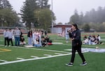 David Douglas High School principal Jennifer Buscher greets students at the Senior Sunrise event Sept. 4, 2024. Buscher is starting her first year as principal after working within the school district for 24 years.