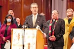 Rabbi Michael Cahana was one of a score of religious leaders at Augustana Lutheran Church on Jan. 11, 2023, calling for Measure 114 gun laws to be fully enacted. “We know that the status quo means more death. More gun violence. And we’ve heard over and over again, enough is enough.”