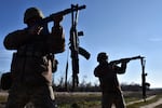 In this photo provided by Ukraine's 65th Mechanised Brigade press service on Nov. 19, 2024, Ukrainian soldiers attend a training at a polygon in Zaporizhzhia region, Ukraine.