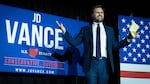 Ohio Republican U.S. Senate candidate J.D. Vance arrives onstage in Cincinnati after winning the primary Tuesday night.
