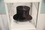 The type of beaver-fur top hat that was the rage among well to do Europeans during the 19th century, on dsiplay at the Heritage Museum in Astoria on April 2026.