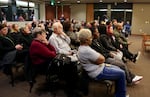 Dozens of people gather at City Hall in Vancouver, Wash., on Monday, March 25, 2019, to address city leadership on police shootings. Vancouver police shot four people, three fatally, in the span of five weeks in February and March.