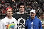 Brycen Driver, left; Ryan Rou, center; and Trace Czyzewski at the presidential campaign rally for Bernie Sanders in Portland on March 25, 2016.