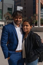 Nilesh Patel and his wife Hatel Patel stand for a portrait outside the Sandra Day O'Connor U.S. Courthouse in Phoenix after a  naturalization ceremony on Dec. 15.
