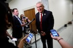 House Oversight Committee Chairman Rep. James Comer, R-Ky., speaks to reporters in the Rayburn House Office Building on July 24. Comer says his committee will begin receiving records related to the Justice Department's Jeffrey Epstein investigation starting on Friday.