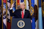 FILE - President Donald Trump speaks in the East Room of the White House in Washington, March 20, 2025.