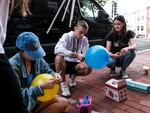 Members of the Ukrainian community prepare for a morning race to celebrate Ukrainian Independence Day on August 24, 2024, in Washington, D.C.