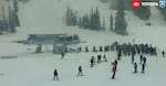 A screenshot taken the morning of Sunday, March 15, 2020 from a livestream video of skiers at Mt. Hood Meadows on Oregon's Mount Hood.