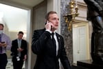 Rep. Max Miller, R-Ohio, walks out of a meeting with Steve Scalise on Capitol Hill, Oct. 2023.