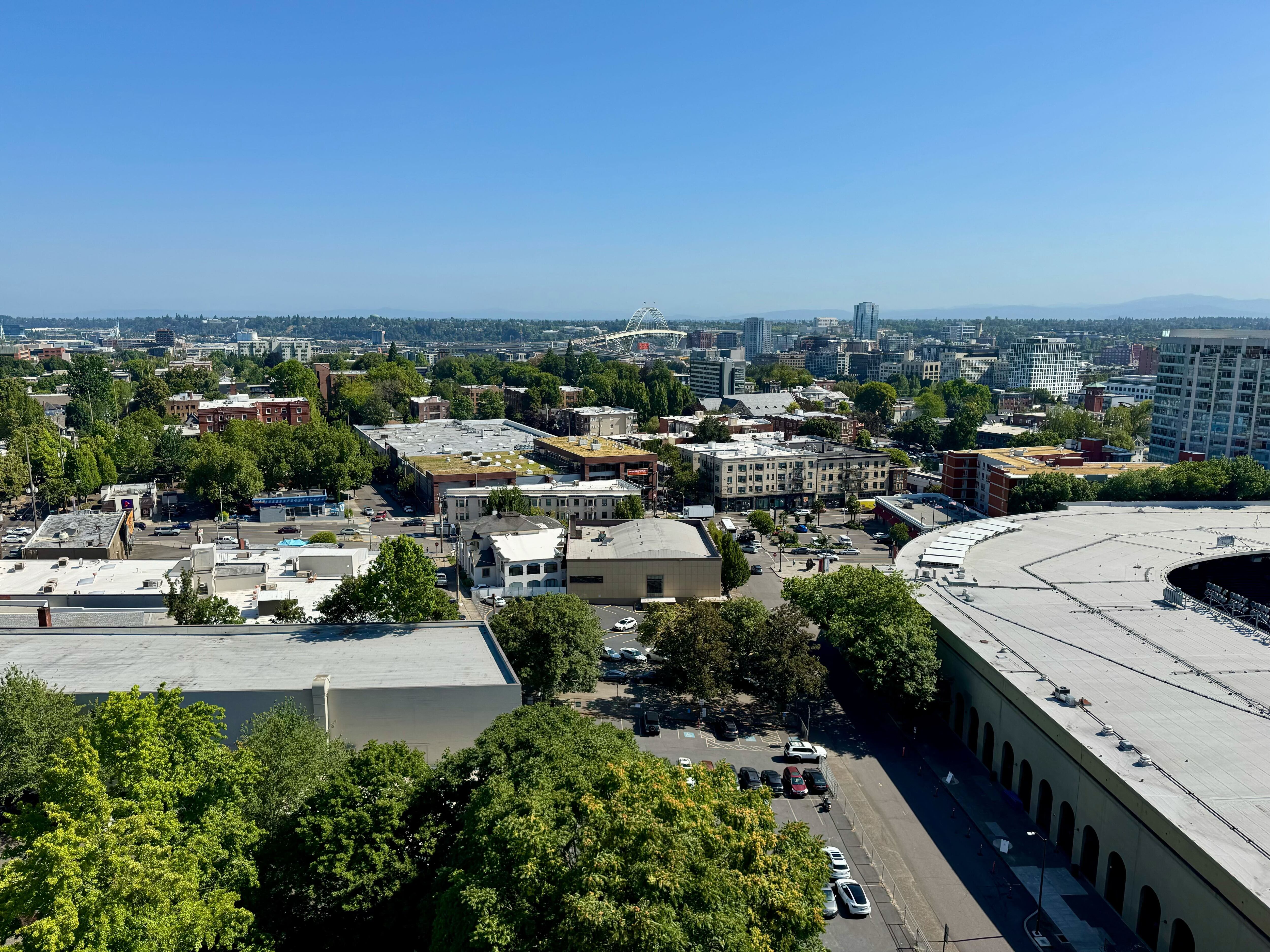 Downtown Portland seen from a rooftop near Providence Park on July 15, 2025. An extreme heat advisory is in effect through Wednesday evening.