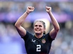 Ilona Maher celebrates the U.S. women's rugby sevens win over Australia for the bronze medal in Paris on Tuesday.