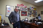 Current Camas Mayor Scott Higgins in his office, essentially a shrine to the Papermakers.