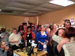 Celebrations begin at the headquarters of Oregon United For Marriage after a judge's ruling Monday.
