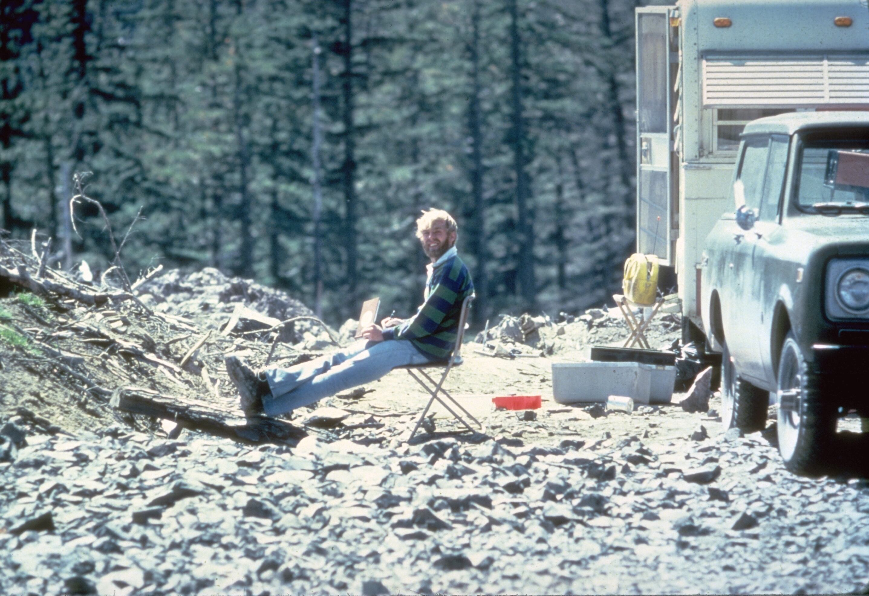 The last photograph of geologist David Johnston, taken the day before Mount St. Helens erupted.