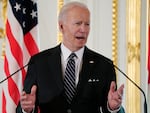 President Joe Biden speaks during a news conference with Japanese Prime Minister Fumio Kishida at Akasaka Palace, Monday, May 23, 2022, in Tokyo.