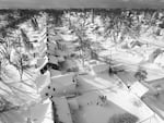 Snow blankets a neighborhood, on Sunday in Cheektowaga, N.Y.