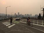 Smoke from the Eagle Creek wildfire darkens the skies in downtown Portland.