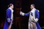 Joseph Morales as Alexander Hamilton and Marcus Choi as George Washington in the second national tour of "Hamilton".