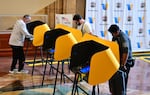 People vote at a polling location at the Metro Headquarters Building during California's state primary election in Los Angeles, California, on June 2, 2026.