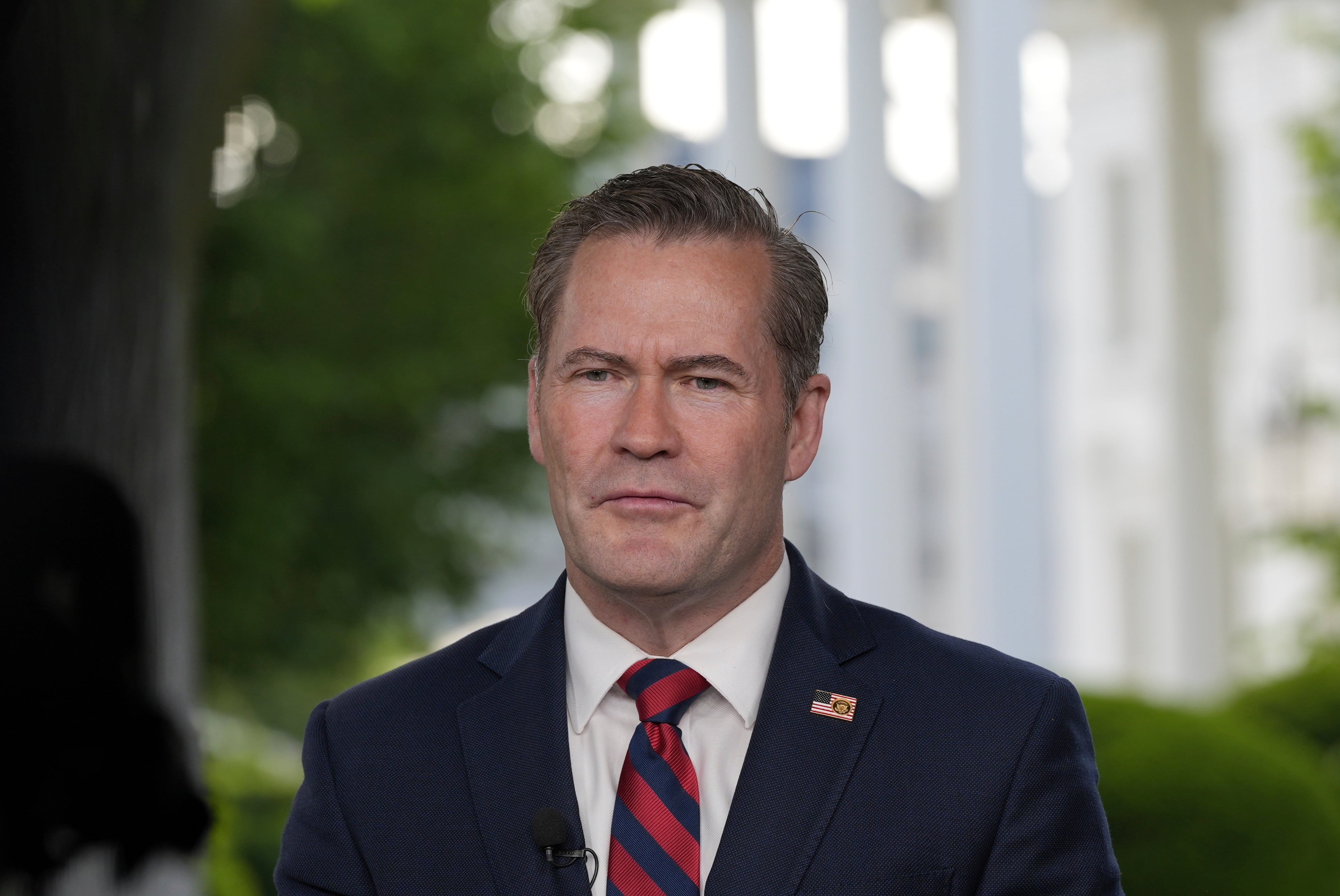 National Security Advisor Mike Waltz speaks during a television interview at the White House, Thursday, May 1, 2025, in Washington.