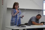Harney County Commissioner Patty Dorroh speaks at a community hearing on Tuesday, May 7, 2019.