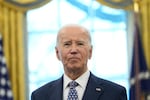 FILE - President Joe Biden pauses during a photo opportunity with Medal of Valor recipients in the Oval Office of the White House in Washington, Jan. 3, 2025.