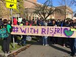 About 200 students protested outside of Ockley Green Middle School in North Portland, Apr. 2 2018, in support of suspended teacher, Chris Riser.