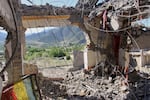 The remains of a destroyed house are seen after what Taliban officials said were Pakistani airstrikes a day earlier that killed civilians, including children, in the village of Mandokhail, Chamkani district, Paktia province, Afghanistan, Monday, June 29, 2026.