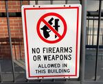 A "No Firearms" sign outside of the Bonner County Courthouse in Sandpoint, where the case, Bonner County v. City of Sandpoint, is being heard.