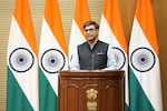 India's Foreign Secretary Vikram Misri addresses a press briefing in New Delhi on Saturday.