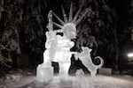 Photo of "The Wild Child" ice sculpture taken in February at the World Ice Art Championships in Fairbanks, Alaska.