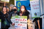 Hundreds of frontline nurses from the Providence Health System, along with their supporters, held an informational picket at Providence St. Vincent Medical Center in Portland, March 15, 2022. 