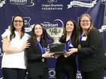 Students from McMinnville High School hold up their winning trophy at the Oregon ProStart Championships in Salem, March 13, 2023. The group won the management competition with their business concept for Twisted Taco.