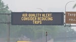 A sign warns of an air quality alert as smoke from wildfires burning in Canada reaches Minneapolis on Tuesday.
