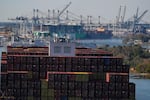 The cargo vessel Zim Mount Vinson navigates the Savannah River moving toward the Port of Savannah, Thursday, Nov. 13, 2025, in Garden City, near Savannah, Ga.