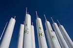 FILE - Hydrogen storage tanks are visible at the Iberdrola green hydrogen plant in Puertollano, central Spain, March 28, 2023.