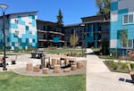 The courtyard at Sequoia Crossings, a 60-unit permanent supportive housing complex developed by the Salem Housing Authority, on July 20, 2024, in Salem, Ore.