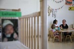 Emily Pinkston guides Pamela Bennett and Tonikia through lunch time at The Children's Learning Center at Central Oregon Community College in Madras, Ore., on June 4, 2026.