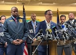 Pennsylvania Gov. Josh Shapiro speaks during a press conference after the arraignment of shooting suspect Luigi Mangione on Monday evening in Hollidaysburg, Pa.