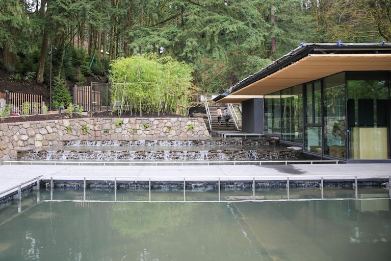 A stacked stone waterfall now signals the entrance to the Portland Japanese Garden.