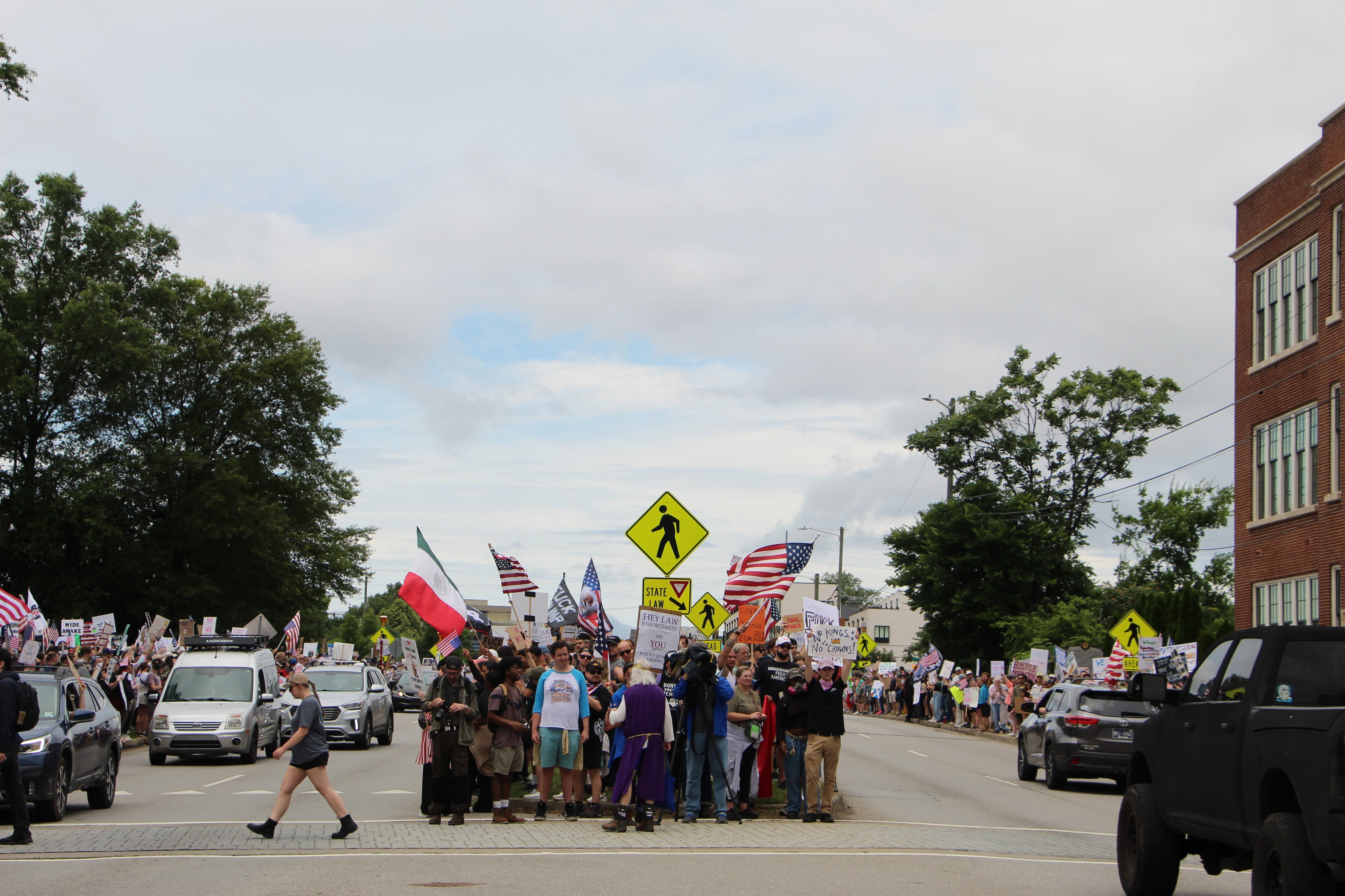 In Nashville, protestors lined the streets around the city's Germantown neighborhood during the No Kings protest.
