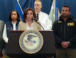 U.S. Attorney for the District of Columbia Jeanine Pirro speaks to the press Thursday about the investigation into the shooting of two West Virginia National Guard members. Looking on are Washington, D.C., Mayor Muriel Bowser (from left), D.C. Executive Assistant Police Chief Jeffery Carroll and FBI Director Kash Patel.